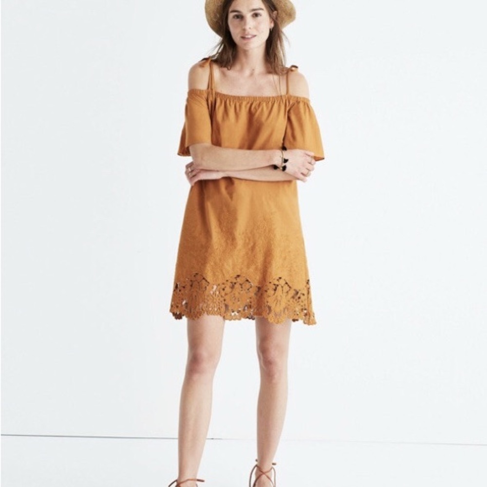Madewell eyelet cold shoulder dress burnt orange pumpkin 100% cotton Small